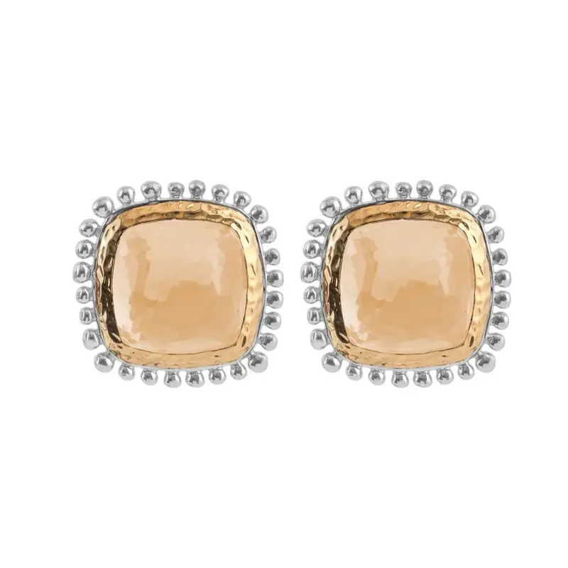12Mm Molten Cushion Gold Doublet Earrings In 18K Yellow Gold And Sterling Silver 1