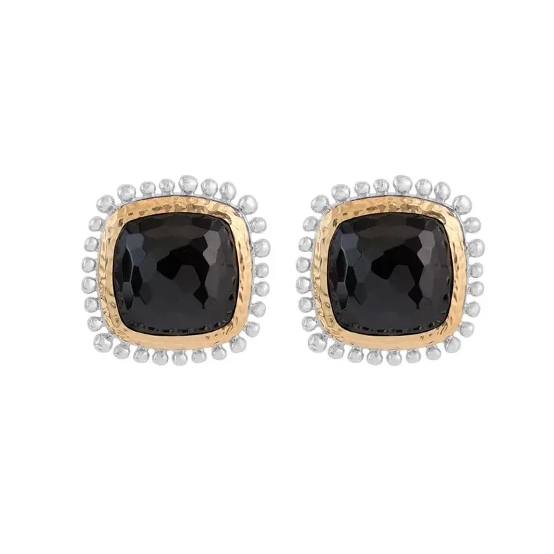 12Mm Molten Cushion Hematite Earrings In 18K Yellow Gold And Sterling Silver 1