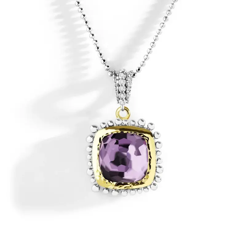 14Mm Molten Cushion Amethyst Pendant In 18K Yellow Gold And Sterling Silver 1