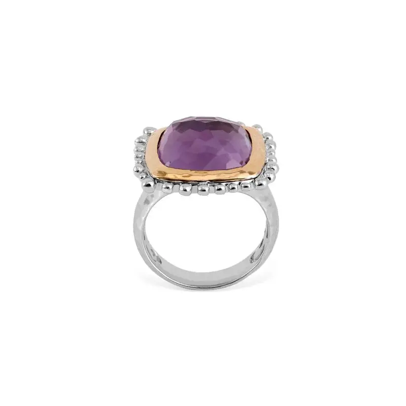 14Mm Molten Cushion Amethyst Ring In 18K Yellow Gold And Sterling Silver 1