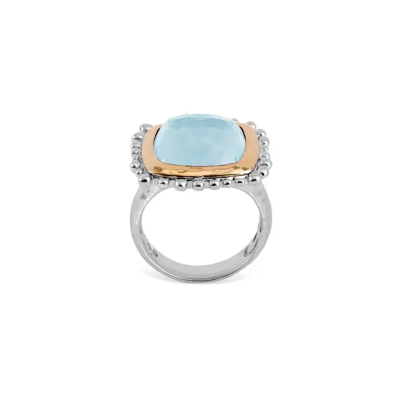 14Mm Molten Cushion Blue Topaz Ring In 18K Yellow Gold And Sterling Silver 1