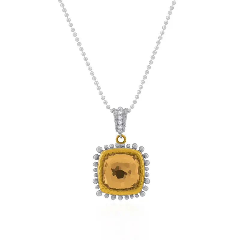 14Mm Molten Cushion Gold Doublet Pendant In 18K Yellow Gold And Sterling Silver 1