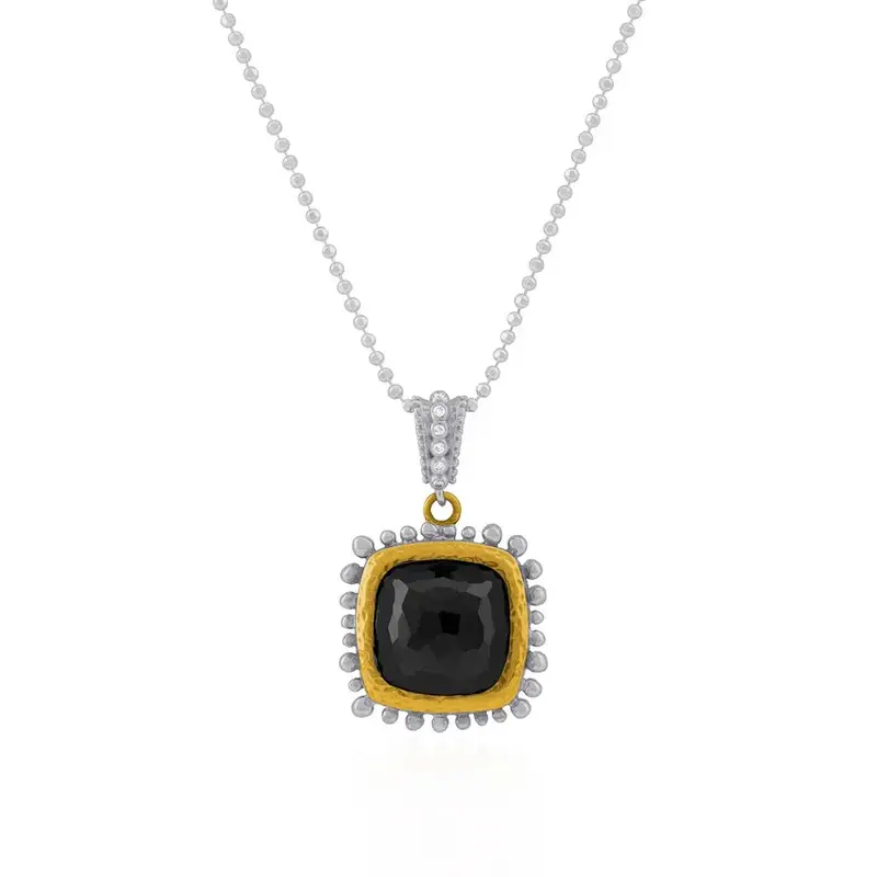 14Mm Molten Cushion Hematite Pendant In 18K Yellow Gold And Sterling Silver 1