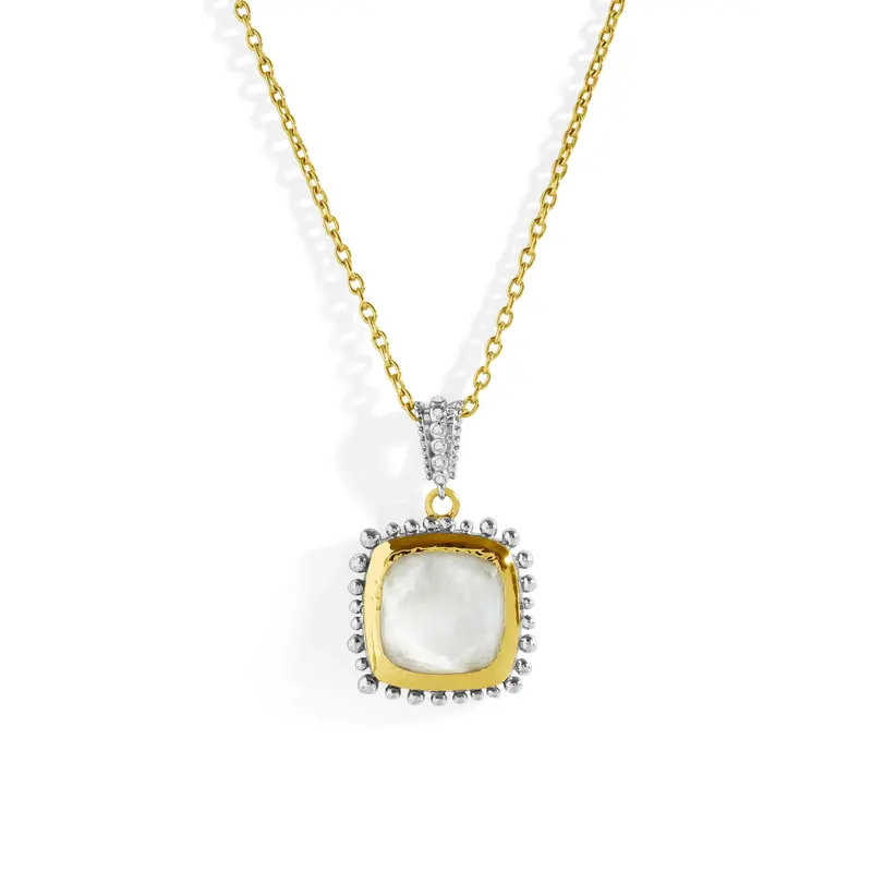 14Mm Molten Cushion Mother-Of-Pearl Doublet Pendant In 18K Yellow Gold And Sterling Silver 1