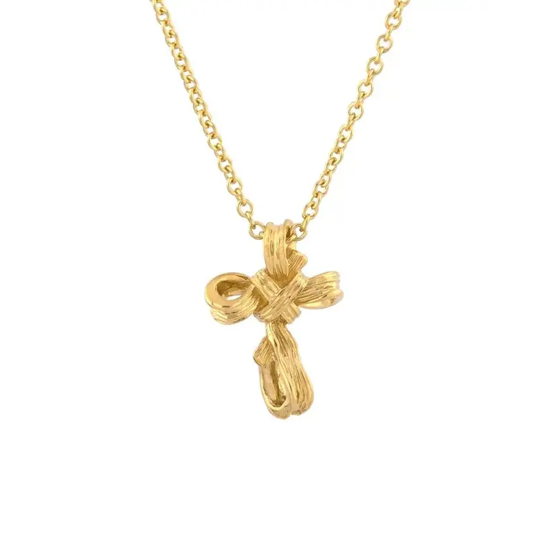 18K Gold Palm Cross Pendant – 15Mm Minimalist Design 1