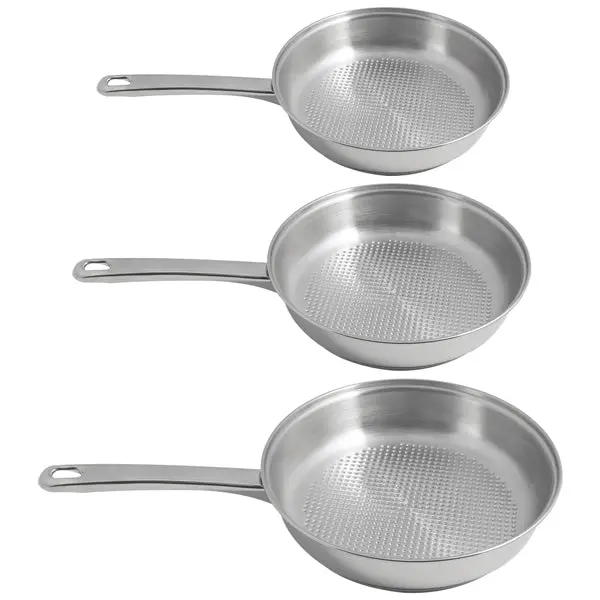 3-Piece All-Stainless Steel Frying Pan Set With Grill Base – 20, 24 & 28 Cm By Artame 1