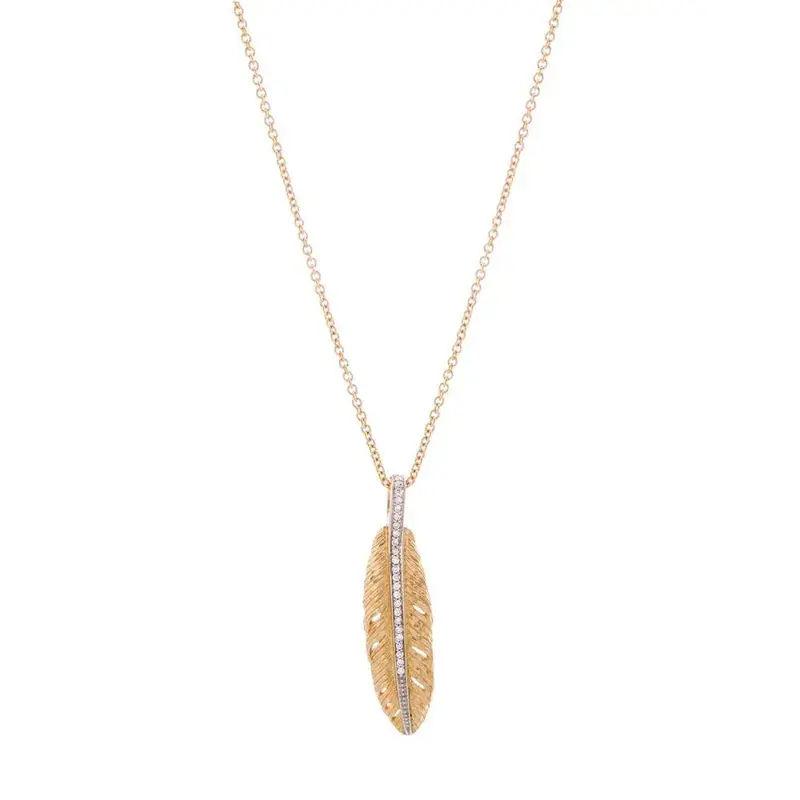 37Mm Feather Pendant Necklace Featuring Diamonds 1