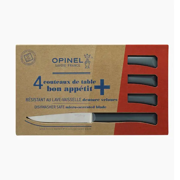 4-Piece Anthracite Micro-Serrated Table Knife Set – 11 Cm, Bon Appétit Plus By Opinel 1