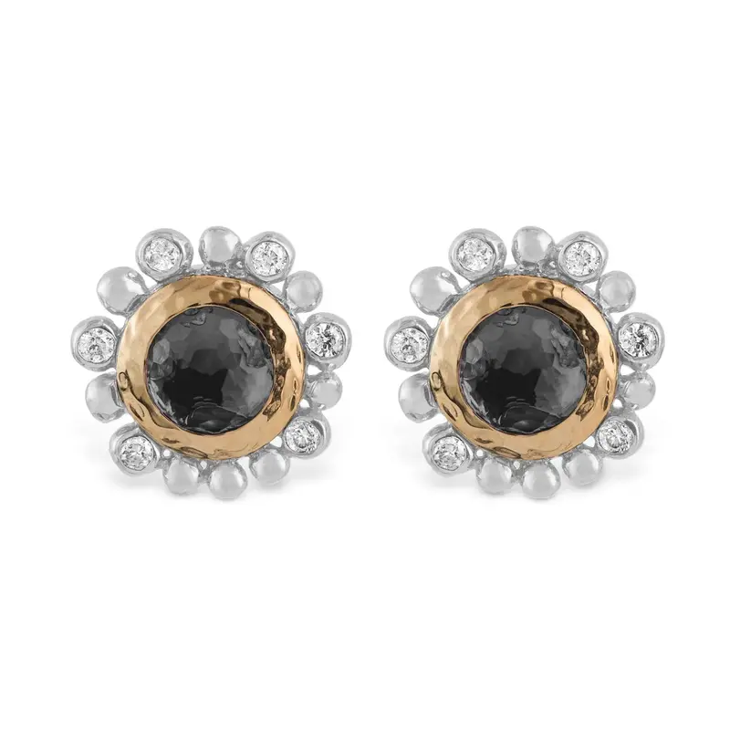5Mm Molten Round Hematite Stud Earrings In 18K Yellow Gold And Sterling Silver 1
