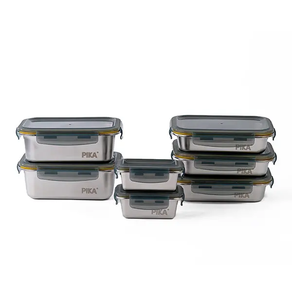 7-Piece Microwave-Safe Stainless Steel Food Storage Containers – Pika Airtight Set 1