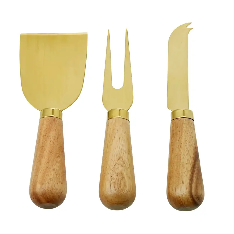 Acacia Wood And Brass Cheese Knife Set (3-Piece) 1