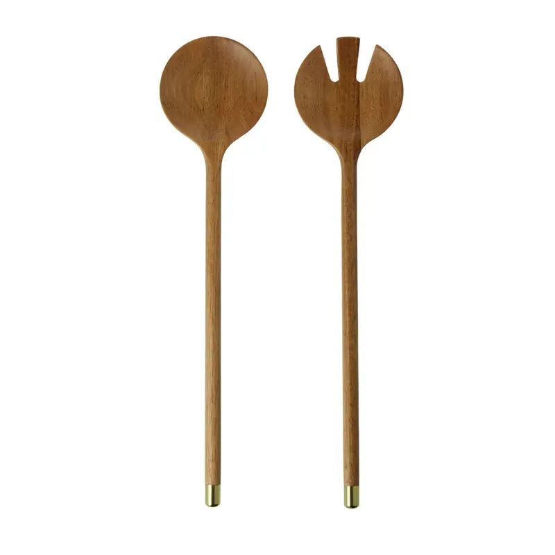 Acacia Wood And Brass Salad Serving Set (2-Piece) 1