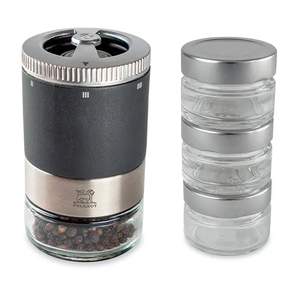 Adjustable Pepper Mill Set – Graphite Maestro Mill + 3 Interchangeable Refills By Peugeot 1