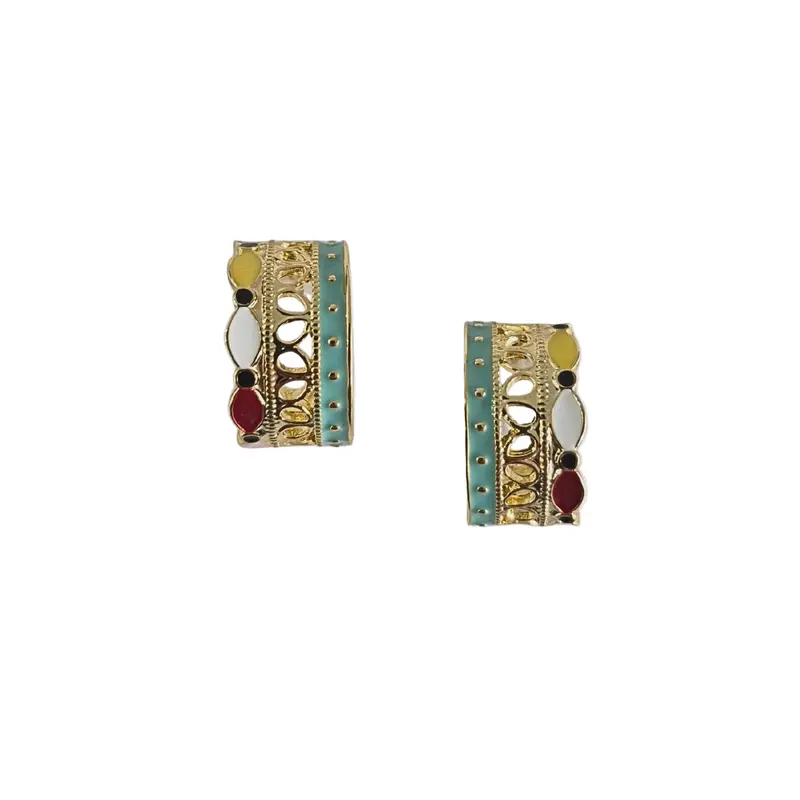 Aqua Blue Enamel Hoop Earrings 1