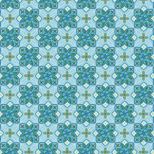 Benartex Butterfly Calypso Geometric Print Fabric – Light Blue Colorway 1