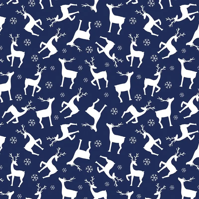 Benartex Nordic Cabin Deer With Pearlescent Metallic Navy 1