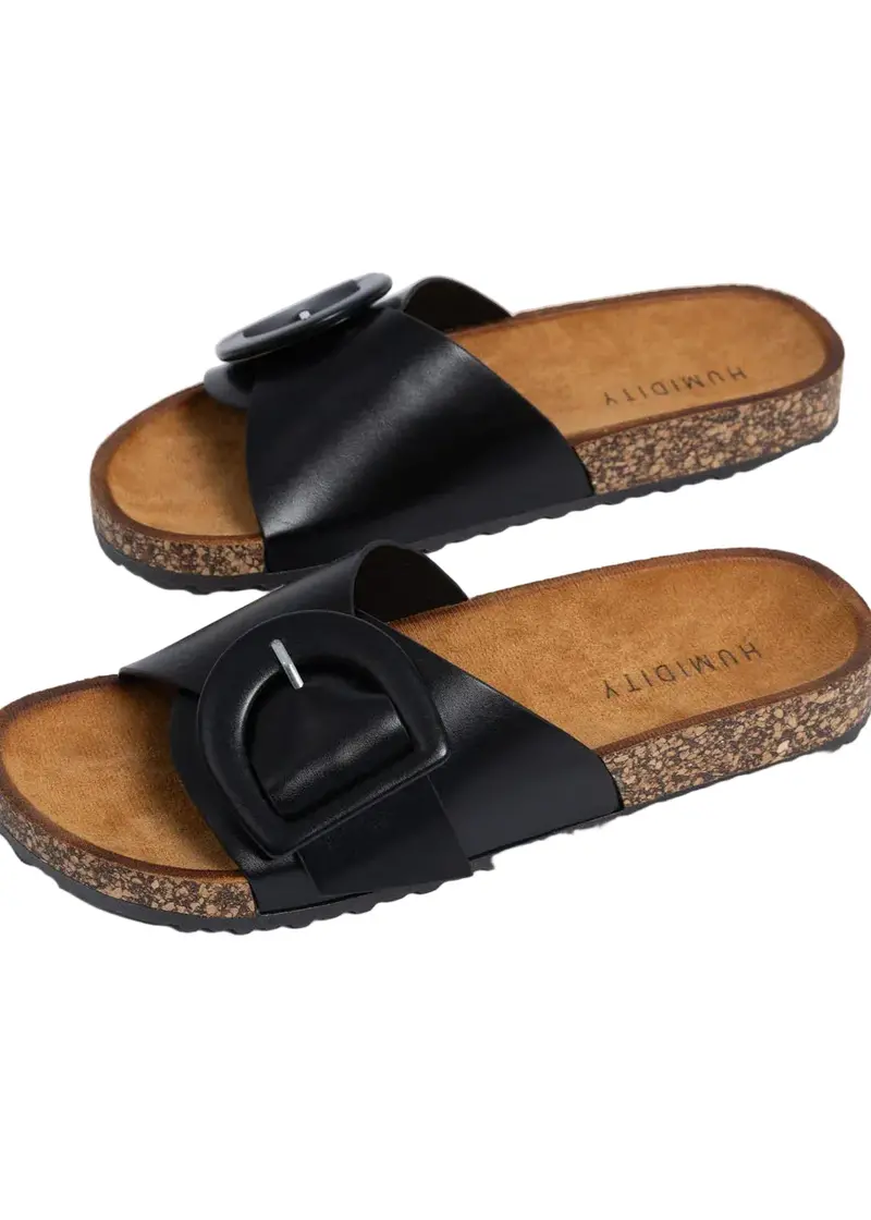 Black Buckle Slide Sandals 1