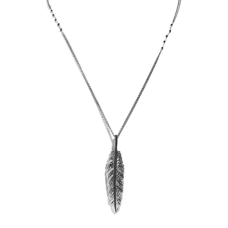 Black Diamond Feather Pendant Necklace – 68Mm 1