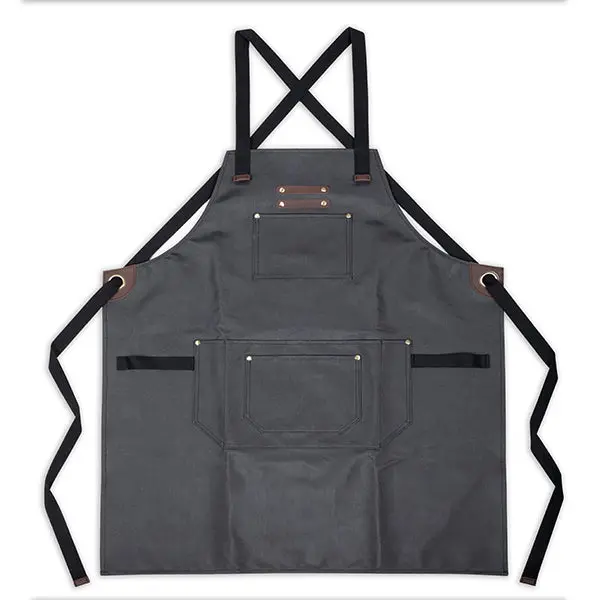 Black Wax-Coated Canvas & Leather Apron – Livoo Artisan Style 1
