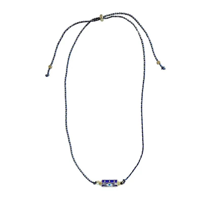 Blue Evil Eye Adjustable Cord Necklace 1