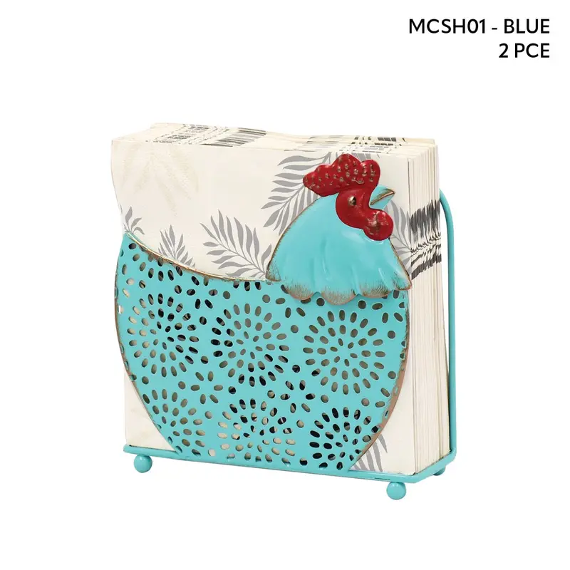 Blue Metal Chicken Napkin Holder For Table Decor 1