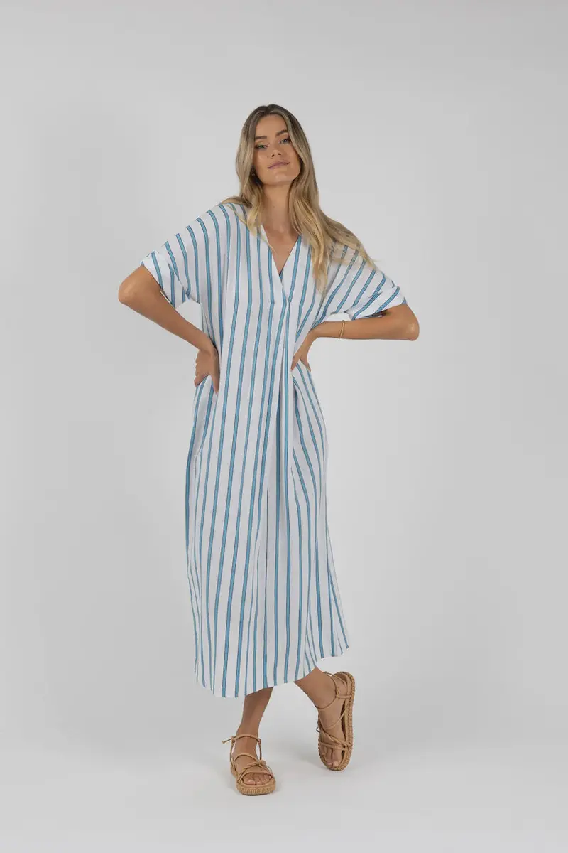 Blue-Striped Santos Flowy Kaftan Dress 1