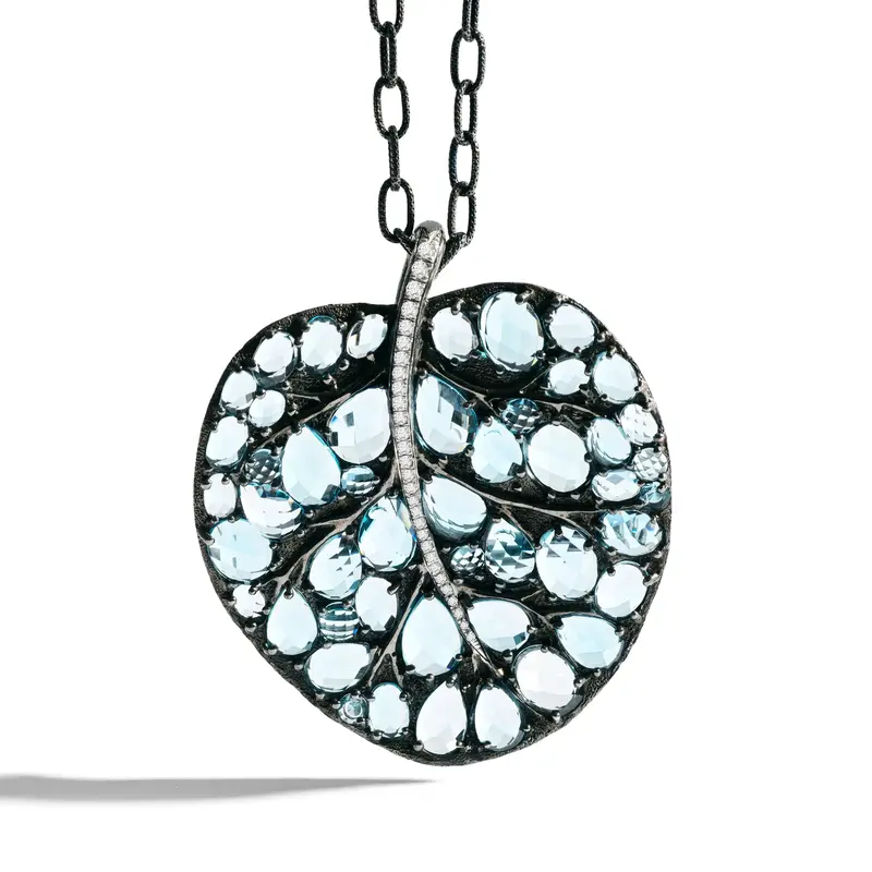 Blue Topaz And Diamond Botanical Leaf Pendant – 53Mm 1