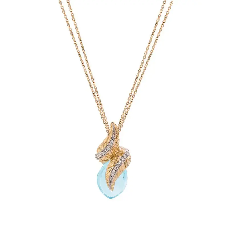 Blue Topaz And Diamond Feather Wrap Necklace In 18K Yellow Gold 1