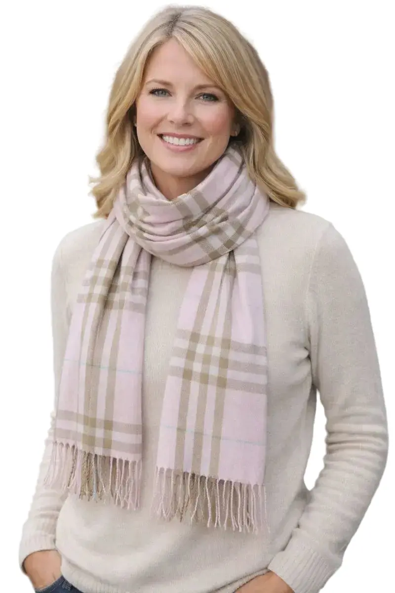 Blush And Taupe Checkered Shawl Wrap 1