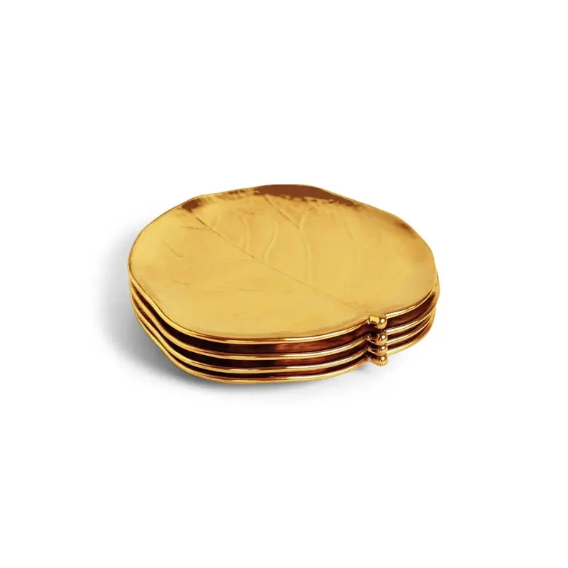 Botanical Gold-Trimmed Tidbit Plates Set – Leaf Design 1