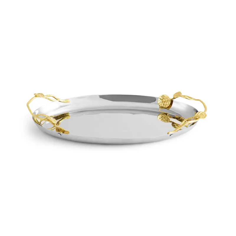 Botanical Leaf Motif Gold-Tone Serving Tray 1
