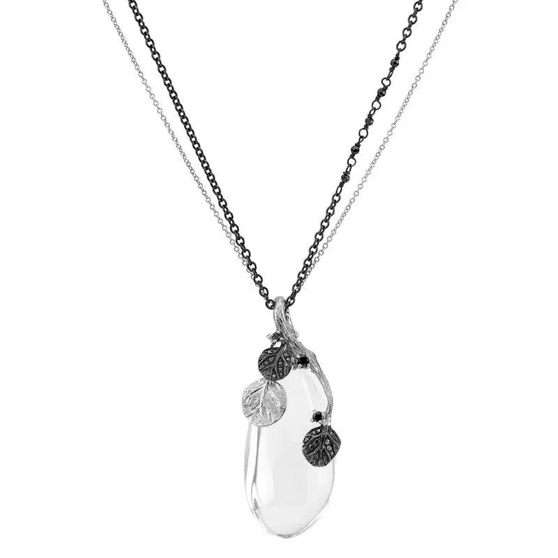 Botanical Leaf Pendant Necklace: Crystal, Spinel & Diamond Accent 1