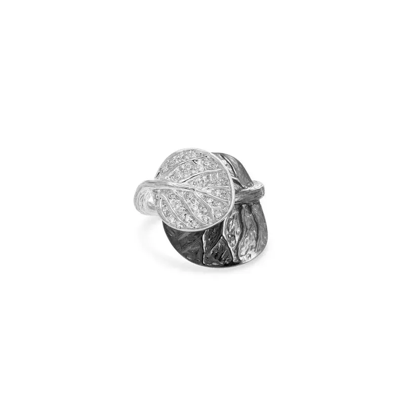 Botanical Leaf-Shaped Band Set With Pavé Diamonds 1
