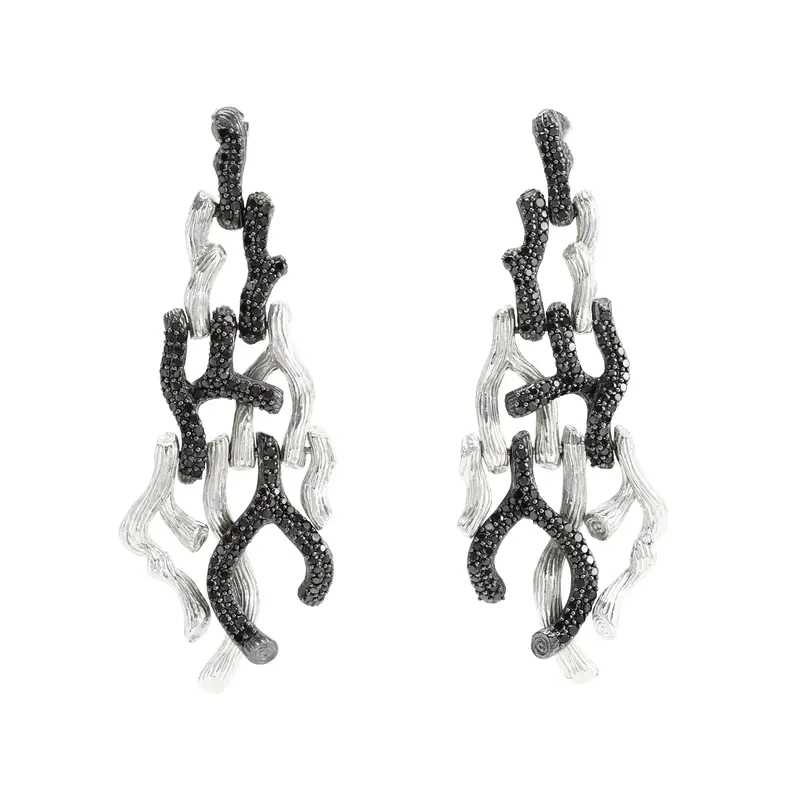 Branch-Style Coral Earrings With Diamond Accents In Sterling Silver 1