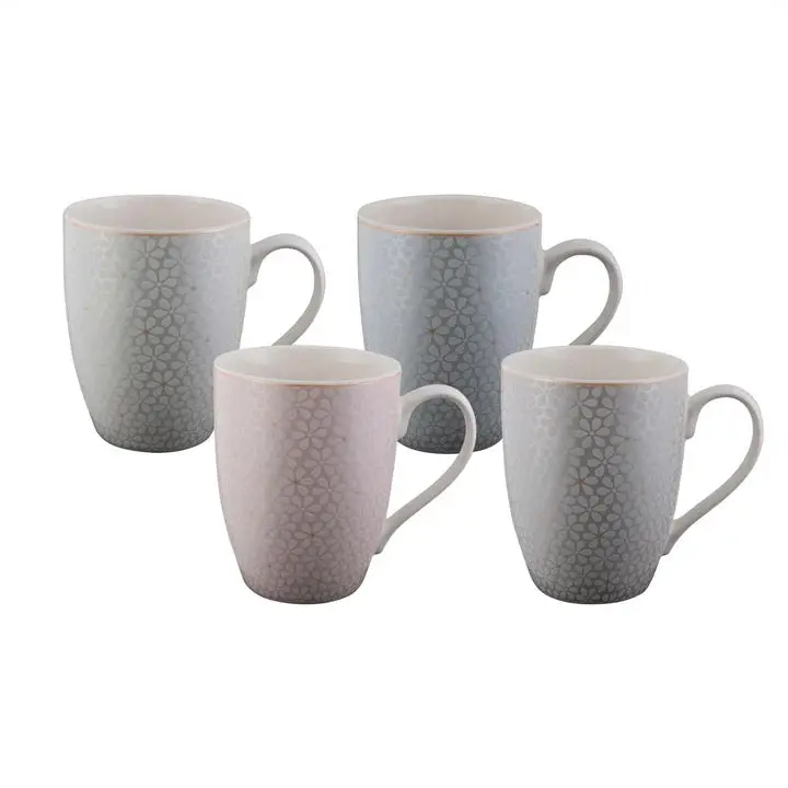 Bundanoon Pastel Petals Coupe Mug Set – 4-Piece Ceramic Drinkware Collection 1