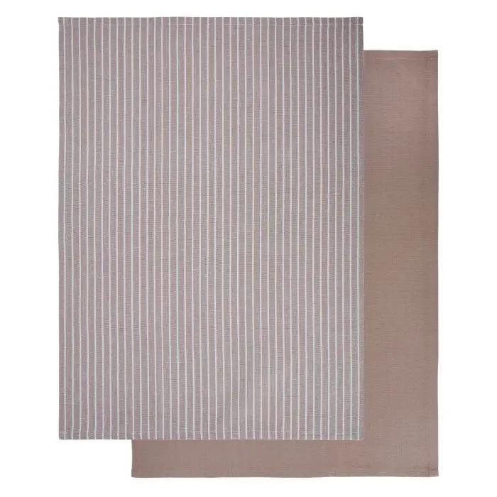 Butcher Stripe Kitchen Tea Towel – Set Of 2, Taupe & White 1
