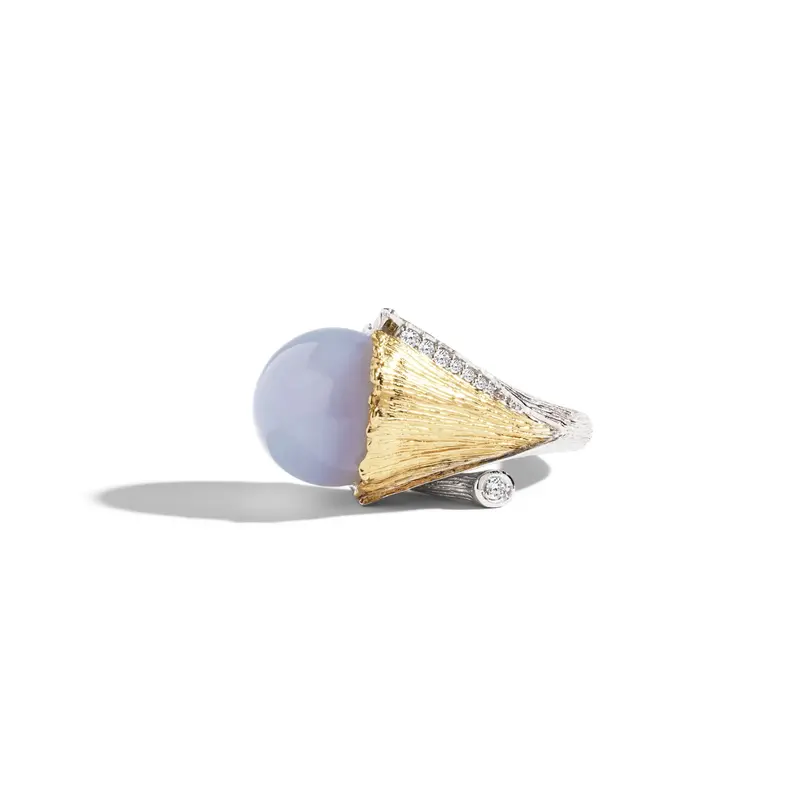 Butterfly & Ginkgo Leaf Ring Featuring Chalcedony And Diamond Accents 1