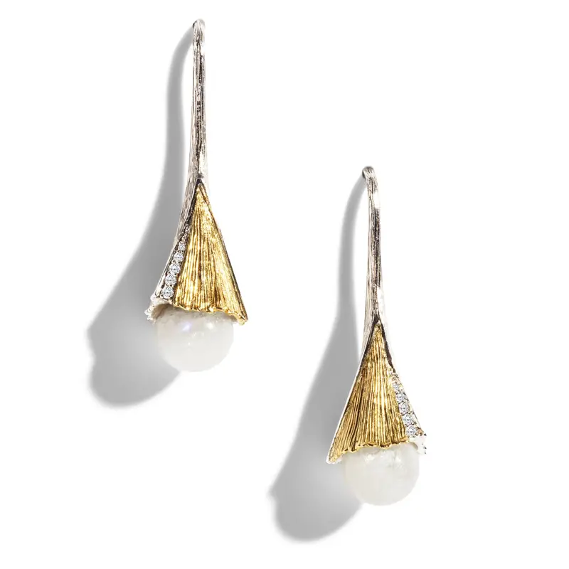 Butterfly Ginkgo Moonstone & Diamond Earrings 1