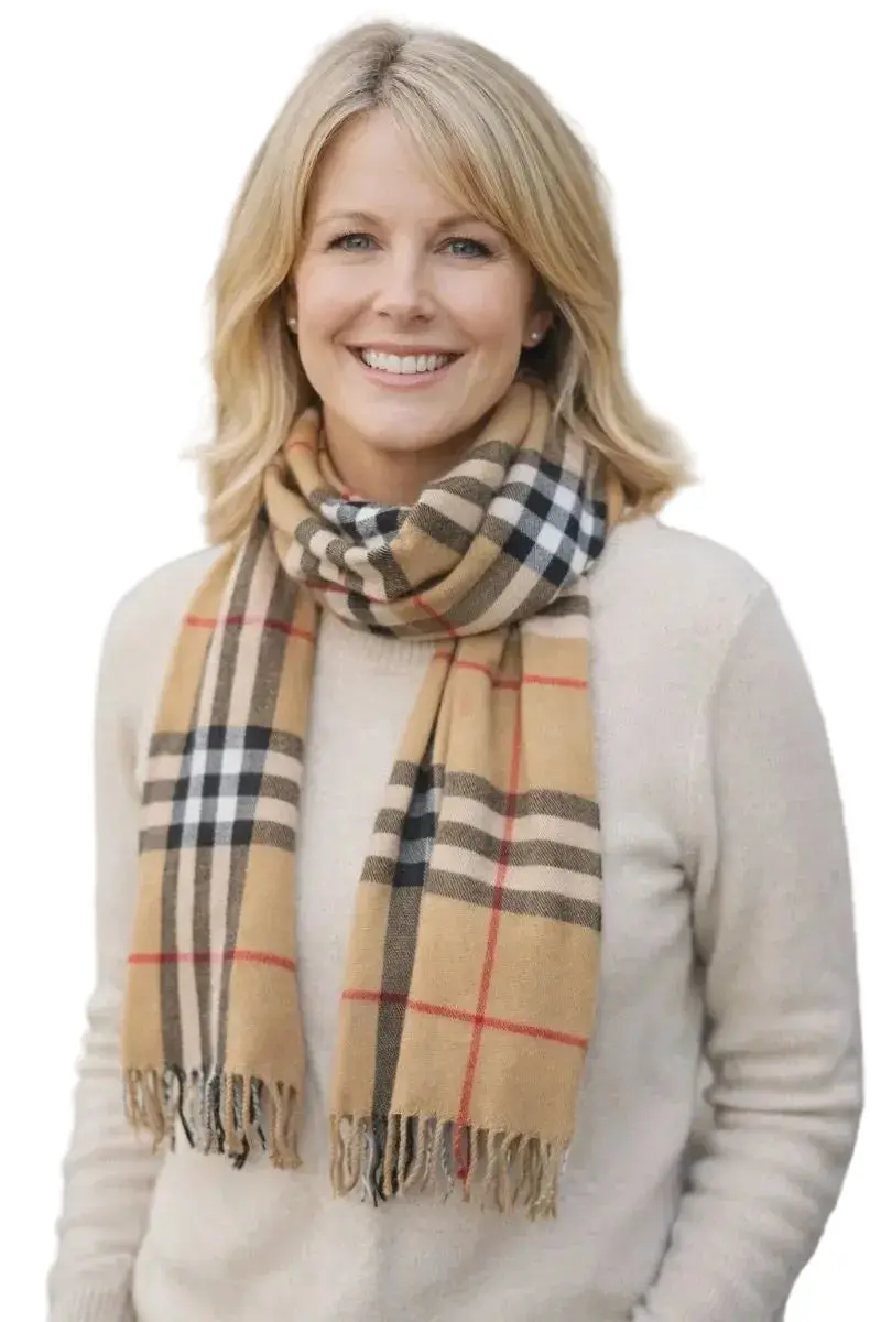 Camel And Red Plaid Wrap Shawl – Heritage Check Design 1