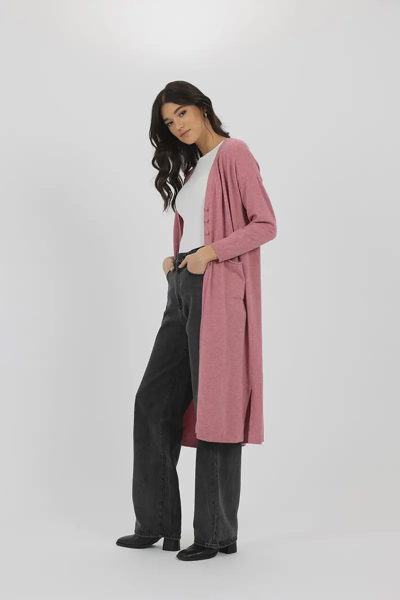 Celia Open-Knit Cardigan In Raspberry Red 1