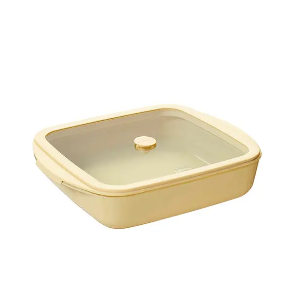 Cream Square Glass Baking Dish – 1.6L – Borosilicate With Lid – Pebbly 1