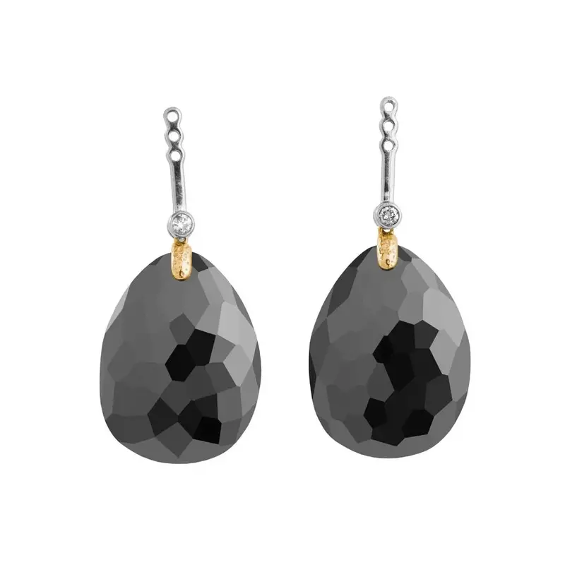 Detachable Molten Earring Drops With Hematite & Diamonds 1