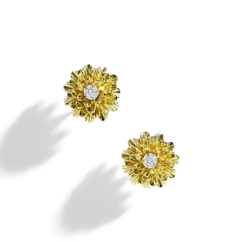 Diamond-Set Dandelion Stud Earrings 1