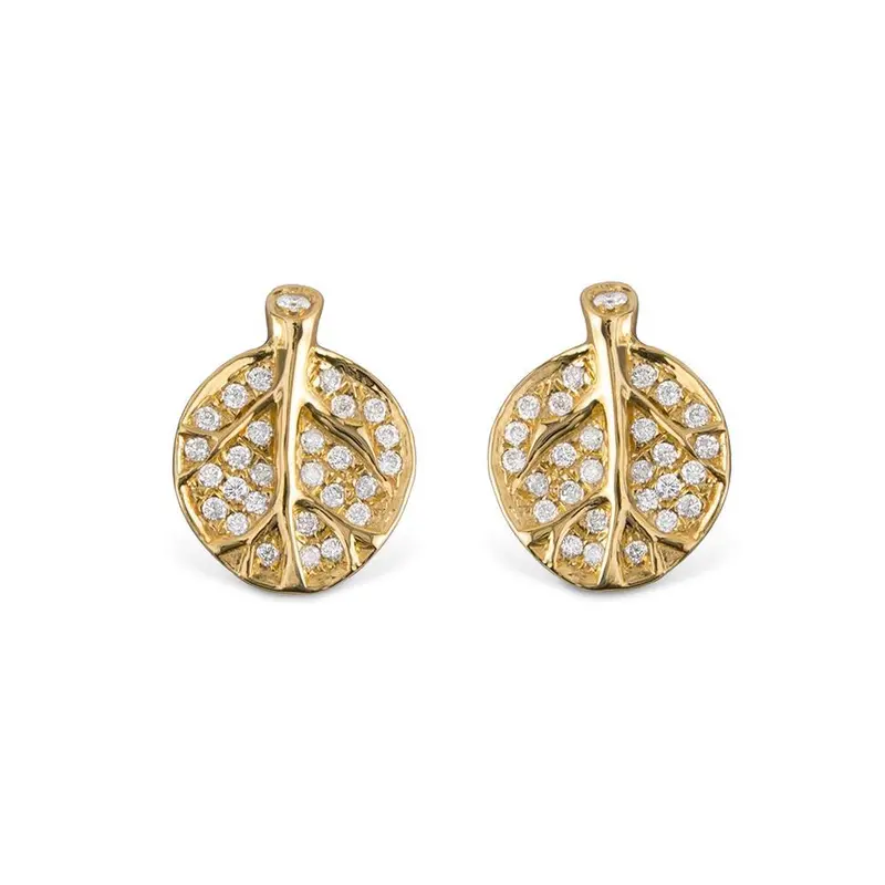 Diamond-Studded Botanical Leaf Stud Earrings 1
