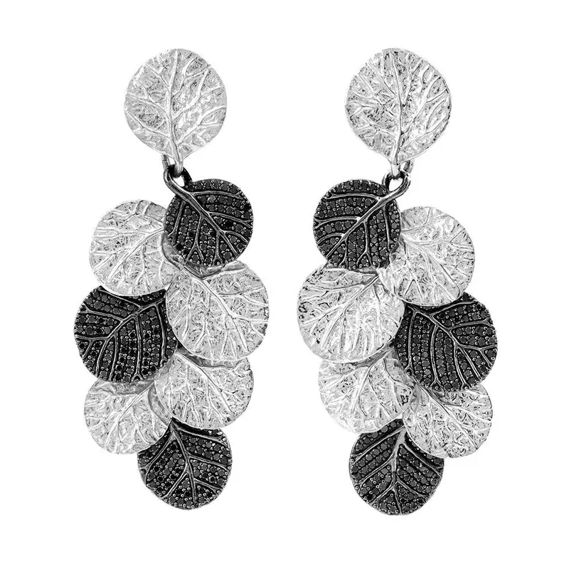 Diamond-Studded Botanical Leaf Stud Earrings 1