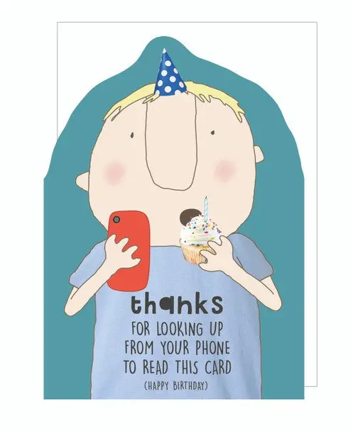 Die-Cut ‘Phone Boy’ Humorous Greeting Card – Playful Illustration 1