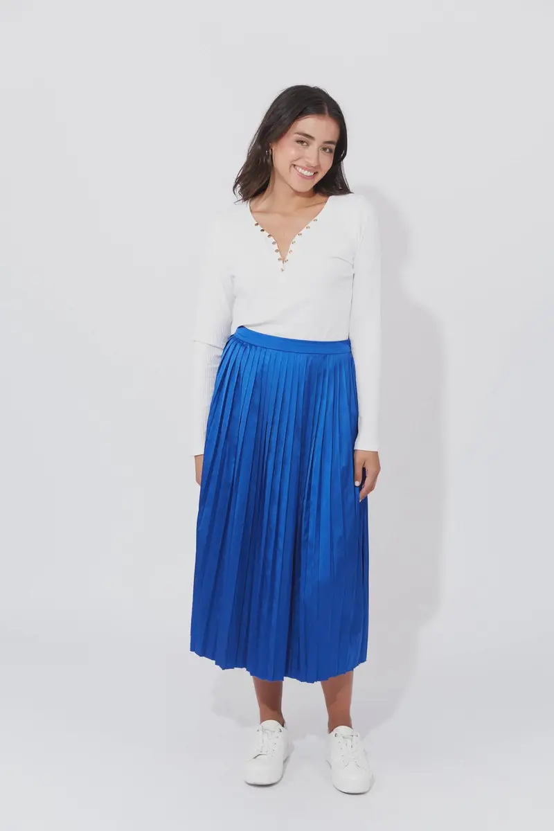 Doha Textured Pleated Skirt – Cobalt Blue 1