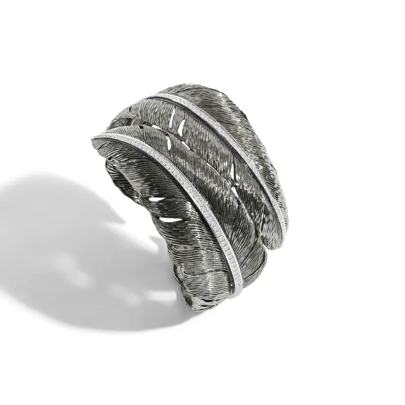 Double Black Rhodium Feather Cuff With Diamond Detailing 1