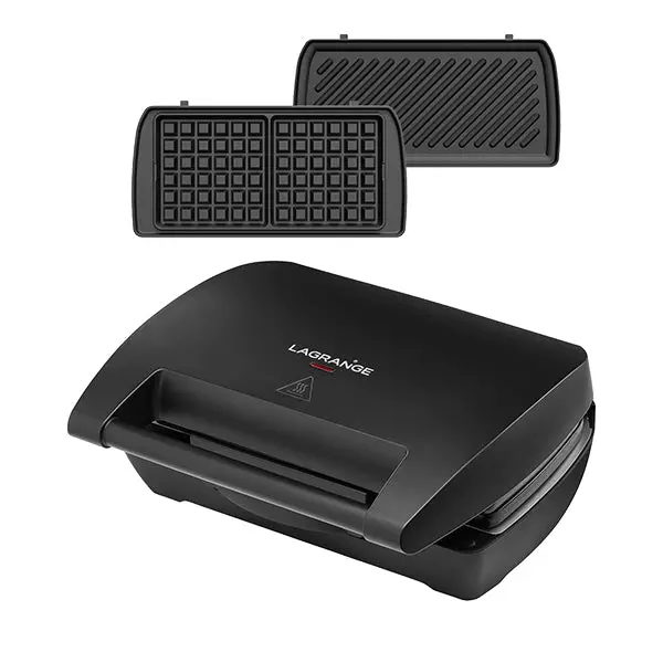 Dual-Function Panini & Waffle Maker – 900W – Compact Black Design – Lagrange 1
