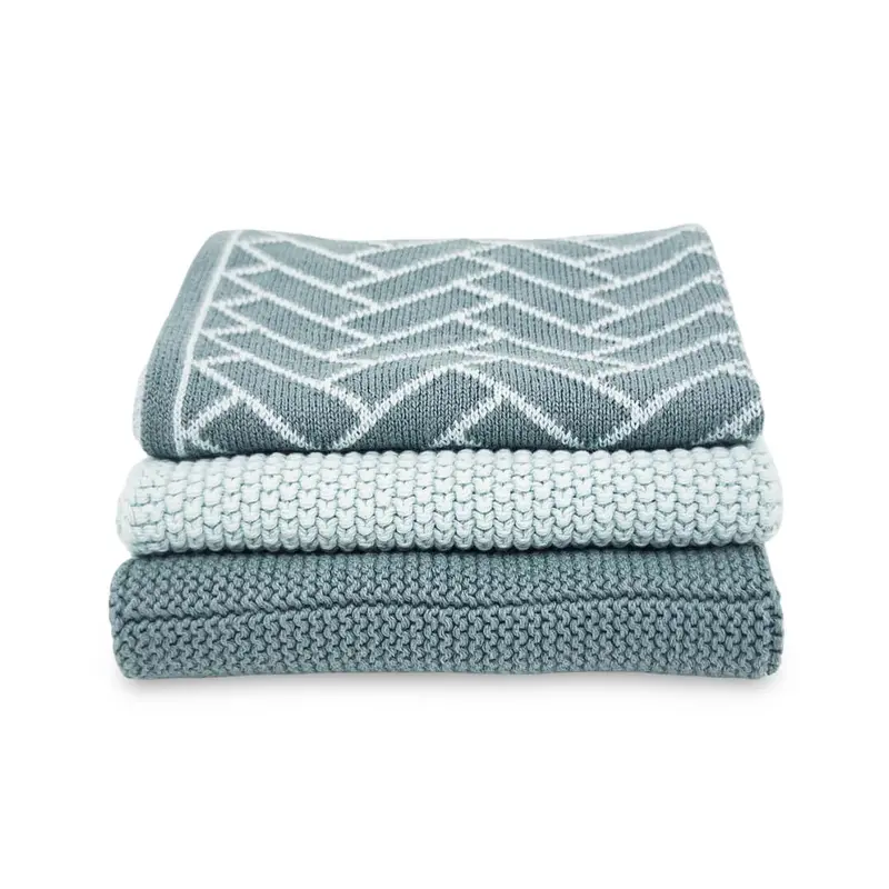 Ecovask Dishcloth Trio – Sea Foam Herringbone Design 1